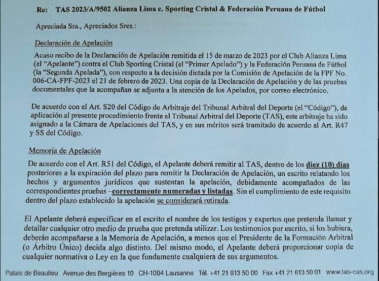 Alianza Lima recurrió al TAS para pedir la reprogramación del duelo contra Sporting Cristal  