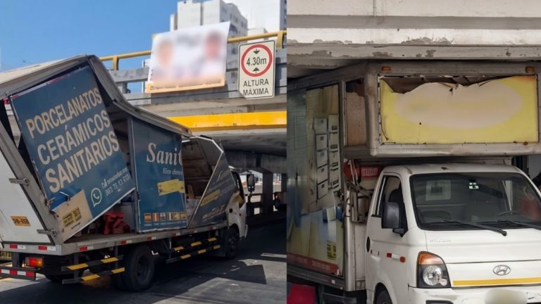 Dos camiones quedaron atrapados bajo puente de la avenida La Marina